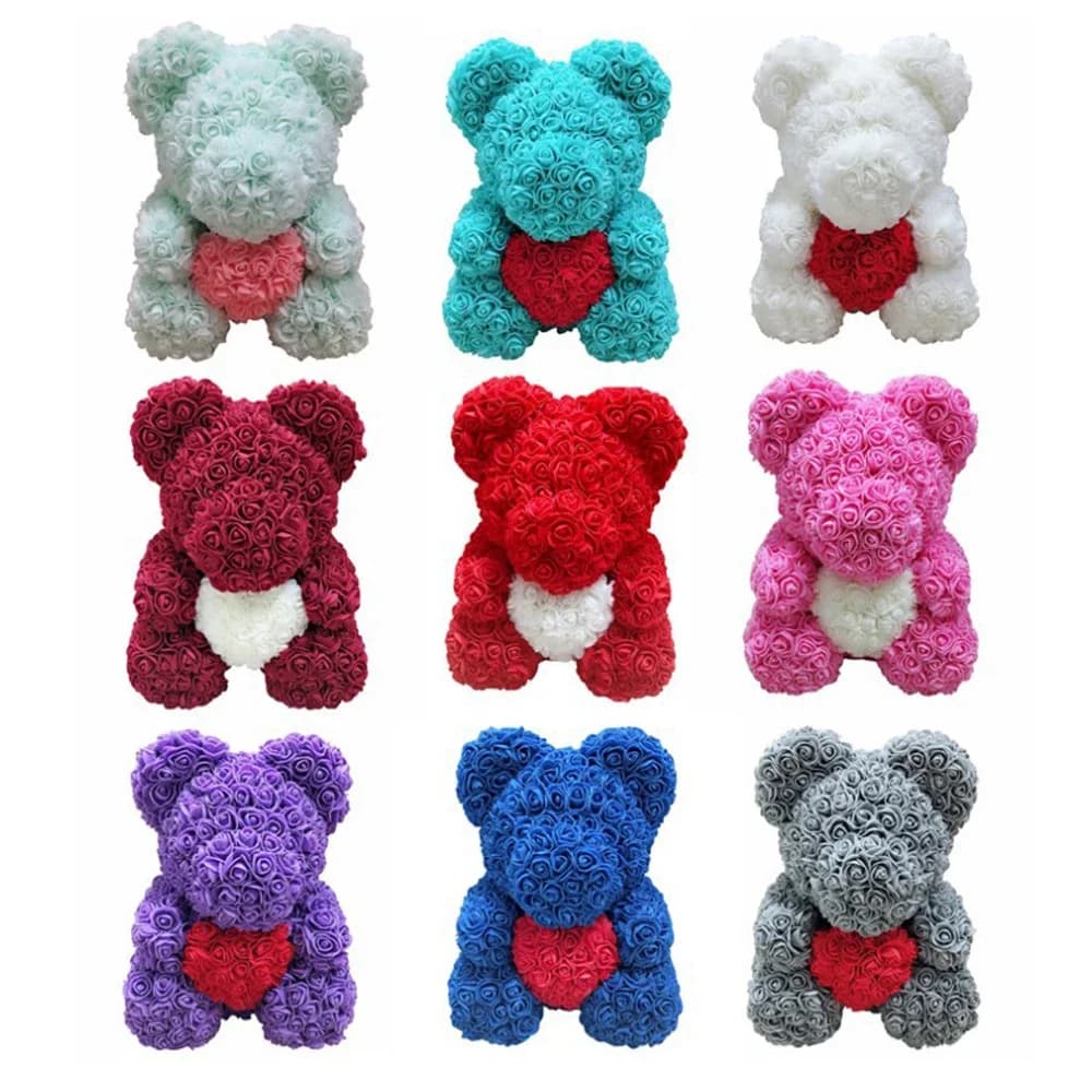 25/40cm Rose Bear Heart Artificial Flower Rose Teddy Bear for Women Valentine Wedding Birthday Christmas Gift DropShipping